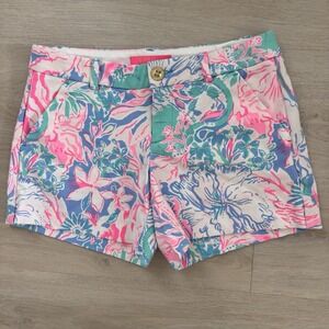 Lilly Pulitzer Printed Callahan  Shorts Sz 2 Pink Blue Tropical 2019 Women's